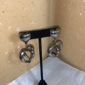 Woman’s Silver  Tone Heart Drop Earrings